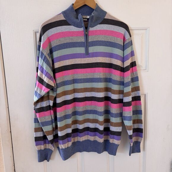 Peter Millar Mens Sweater Size L 1/4 Zip Striped Multicolor Preppy Golf Outdoors - Picture 2 of 10